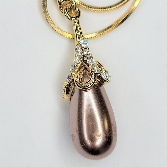 CHAMPAGNE Bronze Pearl Teardrop Pendant Necklace and Chain - Picture 5 of 8